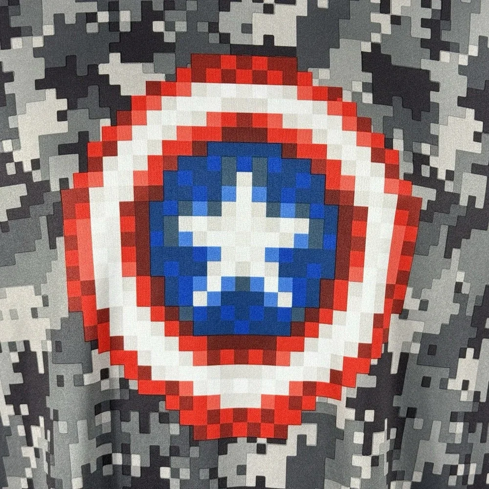 Marvel Captain America‎ Logo T-Shirt Men's 2XL 50/52 Gray Pixelated Digital Camo